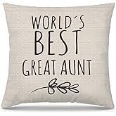 PUHEI Great Aunt Gifts Pillow Covers 18x18, World's Best Great Aunt Gifts for Mother's Day Birthday Throw Pillow Covers for Home Bedroom Living Room Couch Bed