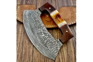 POSHLAND TTC-111 Handmade Demascus Ulu kitchen Knife -Wood Handle (Bone/wood Handle)