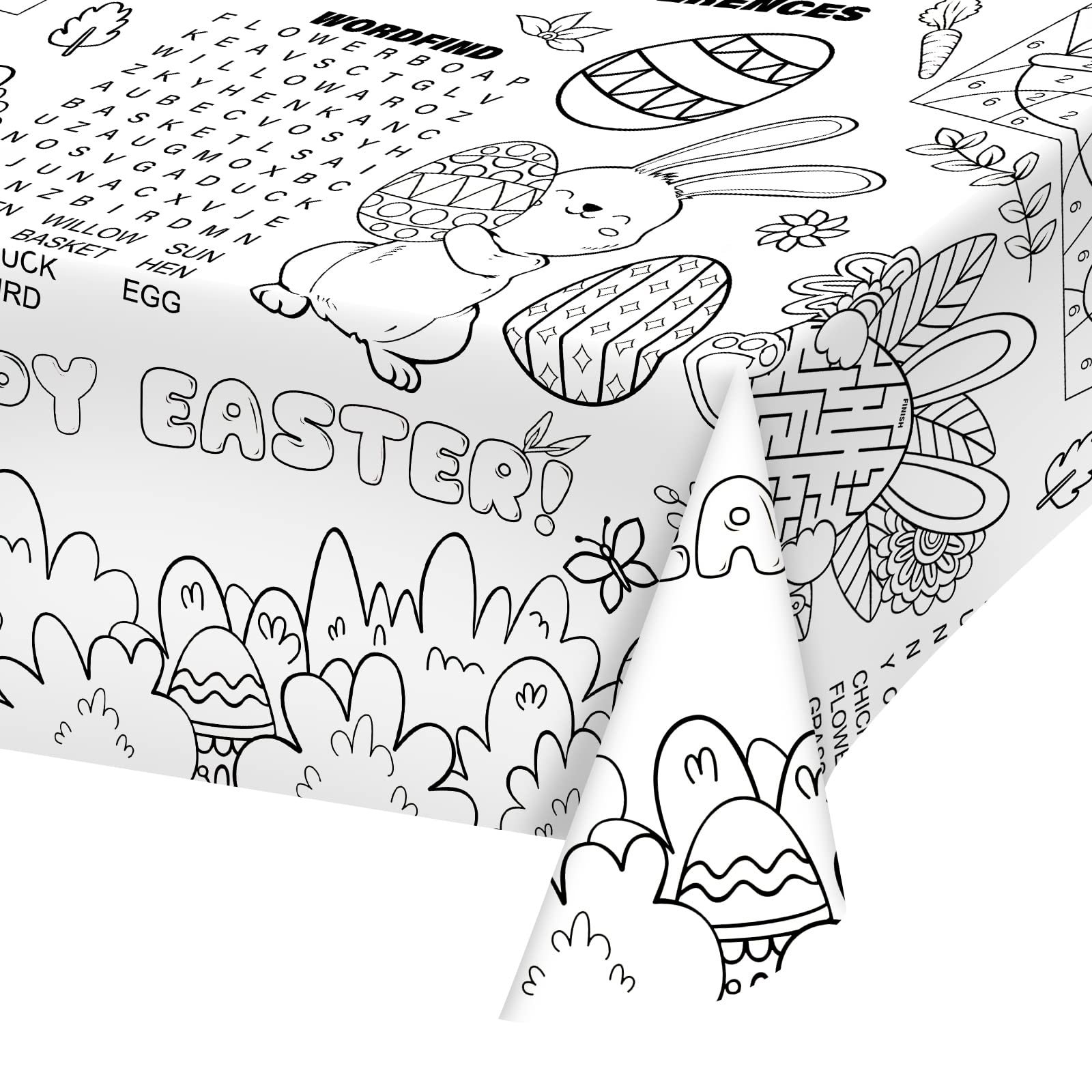 Gatherfun Disposable Easter Color-in Paper Tablecloth Decoration，Happy Easter Paper Table Cover for Children School Party Decor-54 x 88 in，1 pcs
