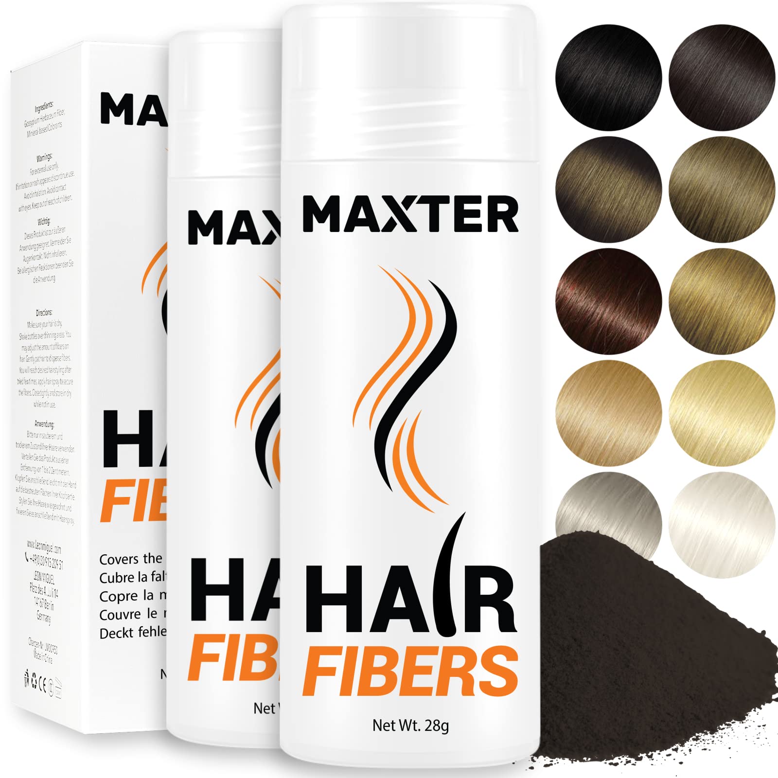 Maxter HAIR FIBRES Dark Brown x2 Bottles - Hair Powder Men and Women to Conceal Hair Loss - Microfibre for Added Density and Volume