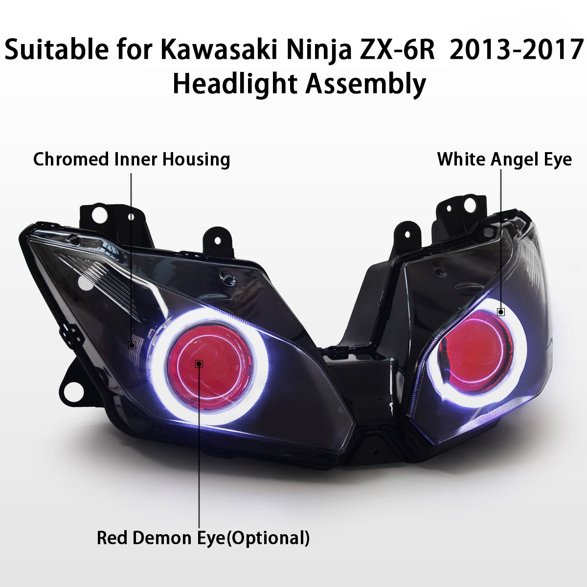 Amazon.com: KT LED Angel Eye Headlight Assembly for Kawasaki Ninja ZX6R ZX-6R  2013-2018 V1 Red Demon Eye: Automotive