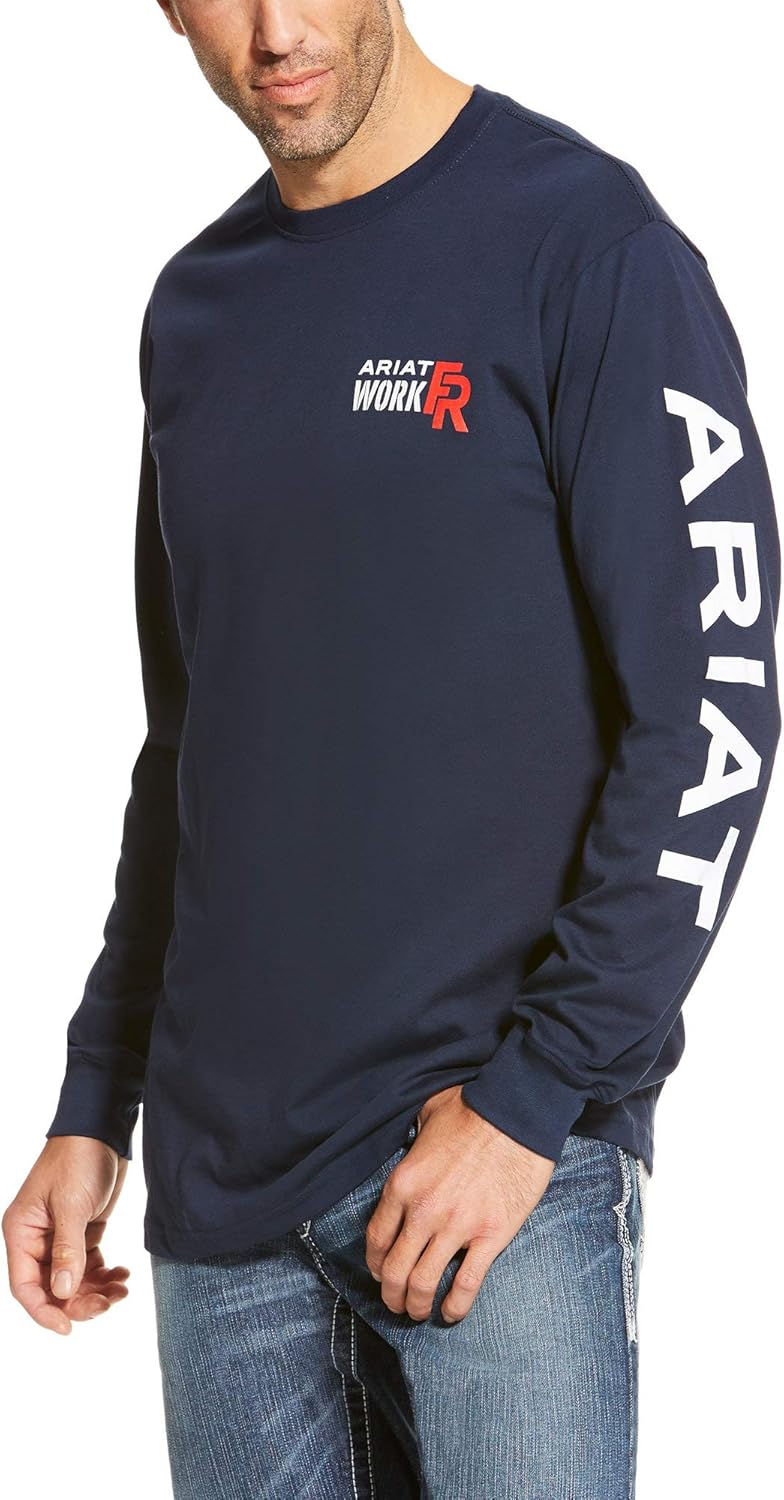 ARIAT Men's Big and Tall Flame Resistant Long Sleeve Logo Work Crewhenley Shirt: Clothing