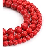 Filluck Natural Stone Beads 8mm Red Turquoise Polished Round Smooth Gemstone Beads for Jewelry Making 15 Inch(Red Turquoise,8mm)