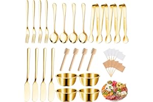 Mlurcu Cheese Butter Spreader Knives Set Charcuterie Board Accessories Stainless Steel Spreader Knives Forks Spoons Mini Serving Tongs Small Dipping Bowls Toothpick Flags Utensils for Pastry Making
