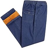 IDEALSANXUN Fleece Lined Jeans Mens Elastic Waist Thicken Warm Loose Denim Pants