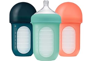 Boon Nursh Reusable Silicone Baby Bottles with Collapsible Silicone Pouch Design - Everyday Baby Essentials - Stage 2 Medium Flow Baby Bottles - Mint - 8 Oz - 3 Count (Pack of 1)