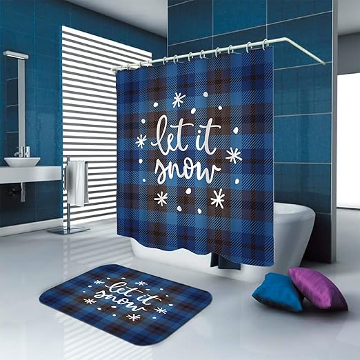 Amazon Com Sara Nell Shower Curtain Let It Snow Christmas Blue