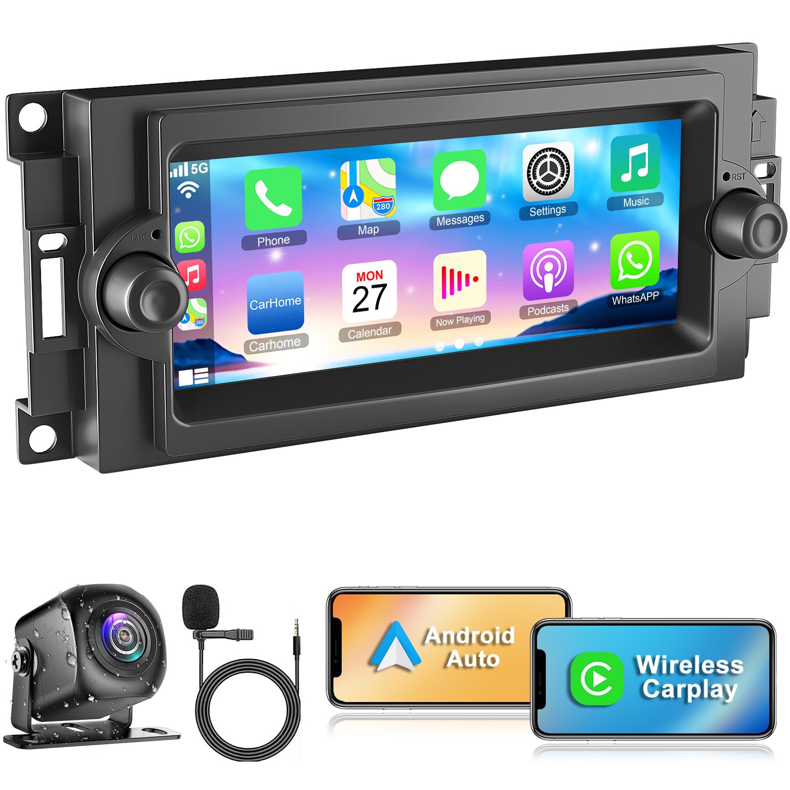Photo 1 of 4GB+64GB CarPlay QLED Screen for Dodge Ram 1500/2500/3500 (2006-2008), for Chrysler 300 300C (2005-2007),for Jeep Grand Cherokee (2005-2009),Android 13 Car Radio Stereo