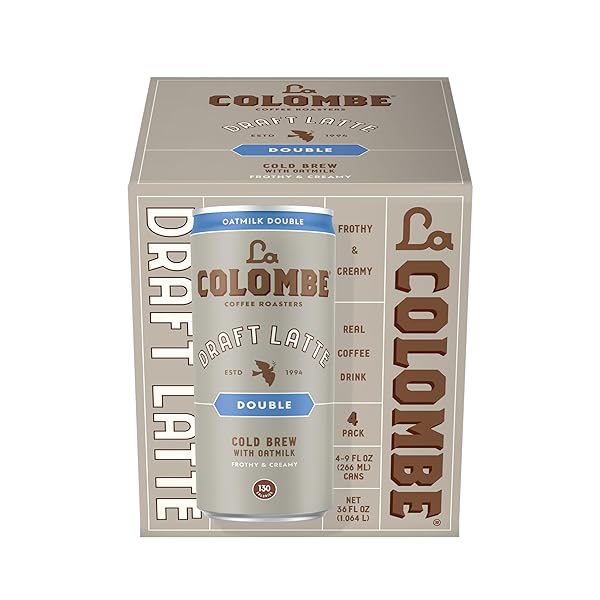 LA COLOMBE DOUBLE DRAFT LATTE WITH OATMILK – 9 FL. OZ. 4 PACK – 100% ARABICA BRAZILIAN COLD BREW COFFEE WITH NITROUS-INFUSED OATMILK, DAIRY-FREE VEGAN LATTE, 120MG NATURAL CAFFEINE