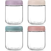 NETANY 4-pack 16oz Glass jars with Airtight Lids, Overnight Oats Containers with Lids, Wide mouth Mason Salad jars, Glass Food Storage Containers for Snacks Yogurt Spice Sugar