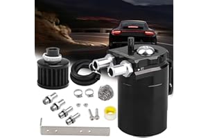 PWR FEVER Upgraded Baffled Oil Catch Can with Breather Filter Kit Aluminum Reservoir Tank with 3/8" Strengthened NBR Fuel Line Black 400ml