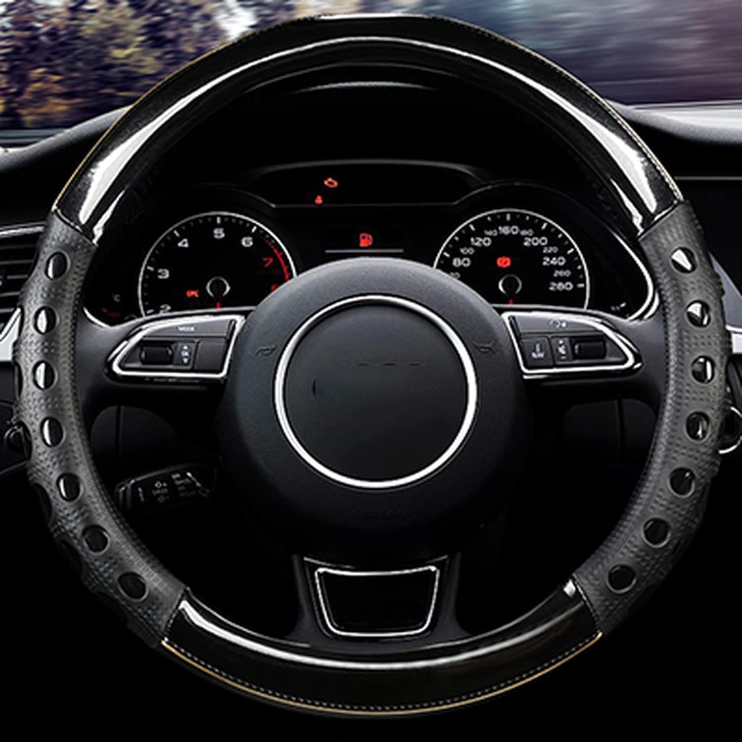 Istn Unisex's High-Grade Durable Leatherette Material And Slip Resistance Universal Steering Wheel Cover Car Auto Accessories Decor 38cm Black