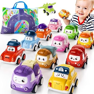 SYHLN 12-Piece Pull Back Toy Cars Set with 2 in 1 Play Mat Storage Bag