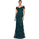 Xscape Women's Off The Shoulder Sweetheart Neckline Long Lace Dress (Standard & Petite), Hunter Green, 12P