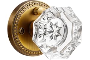 SORWDUERM Antique Brass Door Knobs Crystal Door Knob Interior Privacy Door Knob for Bedroom and Bathroom Glass Door Knob,Zinc