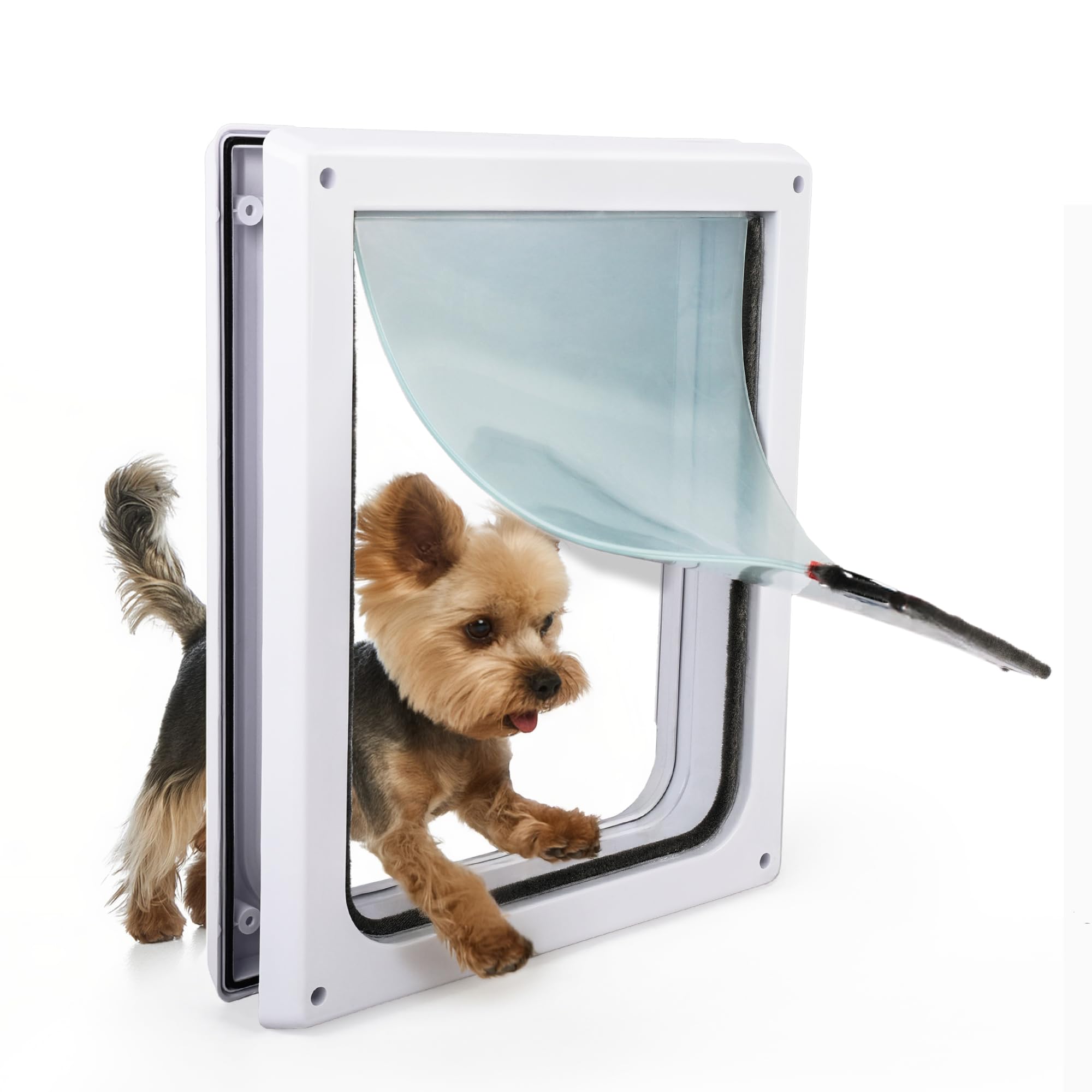 Photo 1 of PAWISE 2 Way Dog Door, Lockable Doggy Door with Safe Metal Panel & Flexible Transparent Flap, Weatherproof & Easy Install Pet Door for Dogs and Cats, Quiet Design Dog Flap (9.8"x11.4")