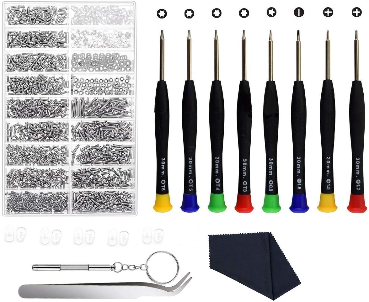 Eyeglass Repair Kit Eye Glasses Screw Kit with 5 Pairs Nose Pads,8 Precision