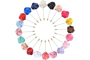 HSQYJ 20Pcs Multicolor Rose Flower Men's Lapel Pins Cloth Art Floral Gold Lapel Pin for Men Fashion Jewelry Boutonniere Wedding Party Groom Accessories