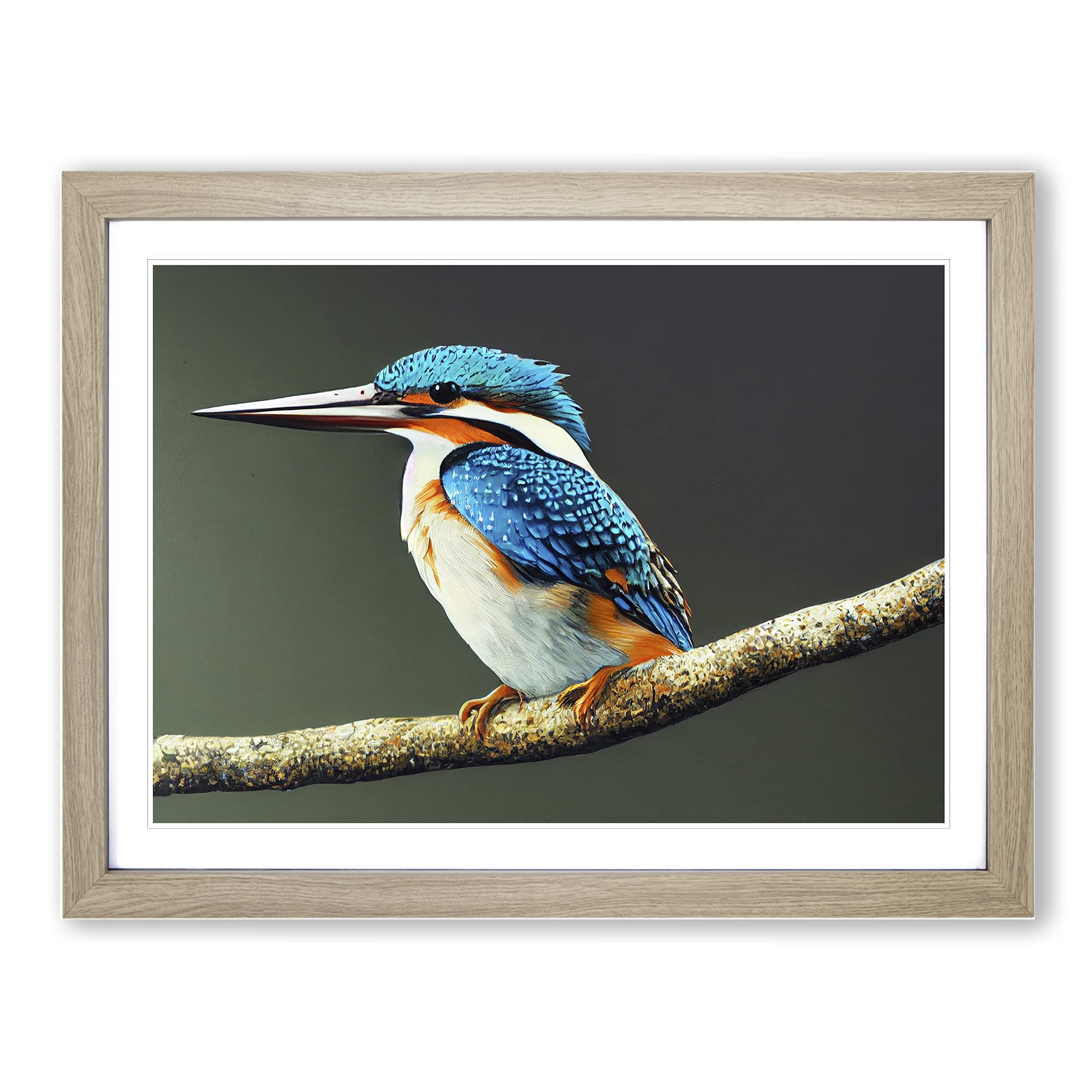 Captivating Kingfisher Bird Framed Print | A3 Oak Framed Wall Art | Ready to Hang | Modern Nature Picture | Living Room Bedroom Lounge Office