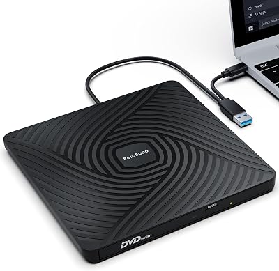 PeroBuno External CD/DVD Drive USB 3.0 Type-C Ultra-Slim 0.5in Portable