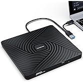 PeroBuno External CD DVD Drive, USB 3.0 Type-C Optical Drive, 0.5-inch Ultra-Slim Portable DVD CD ROM Disc Player Reader Writ