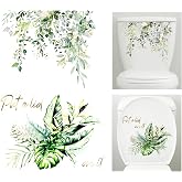 Fumwase 2pcs Toilet Tank & Seat Stickers, Green Leaf | Self-Adhesive, Removable, Waterproof, Bathroom Wall Decor