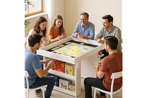 KIKIHOUSE Gaming & Dining Table with Removable Top & PU Leather Mat, Board Game Table for 4-6 Players, Side Storage Shelves & Cup Holders, Corner Protectors, for Card Games, DND, Poker & Building Blocks