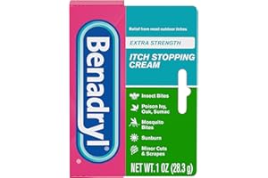 Benadryl Extra Strength Itch Stopping Cream, Topical Analgesic Cream with Diphenhydramine HCl & Zinc Acetate Skin Protectant, Anti-Itch Ointment for Insect Bite & Sunburn Relief, 1 oz