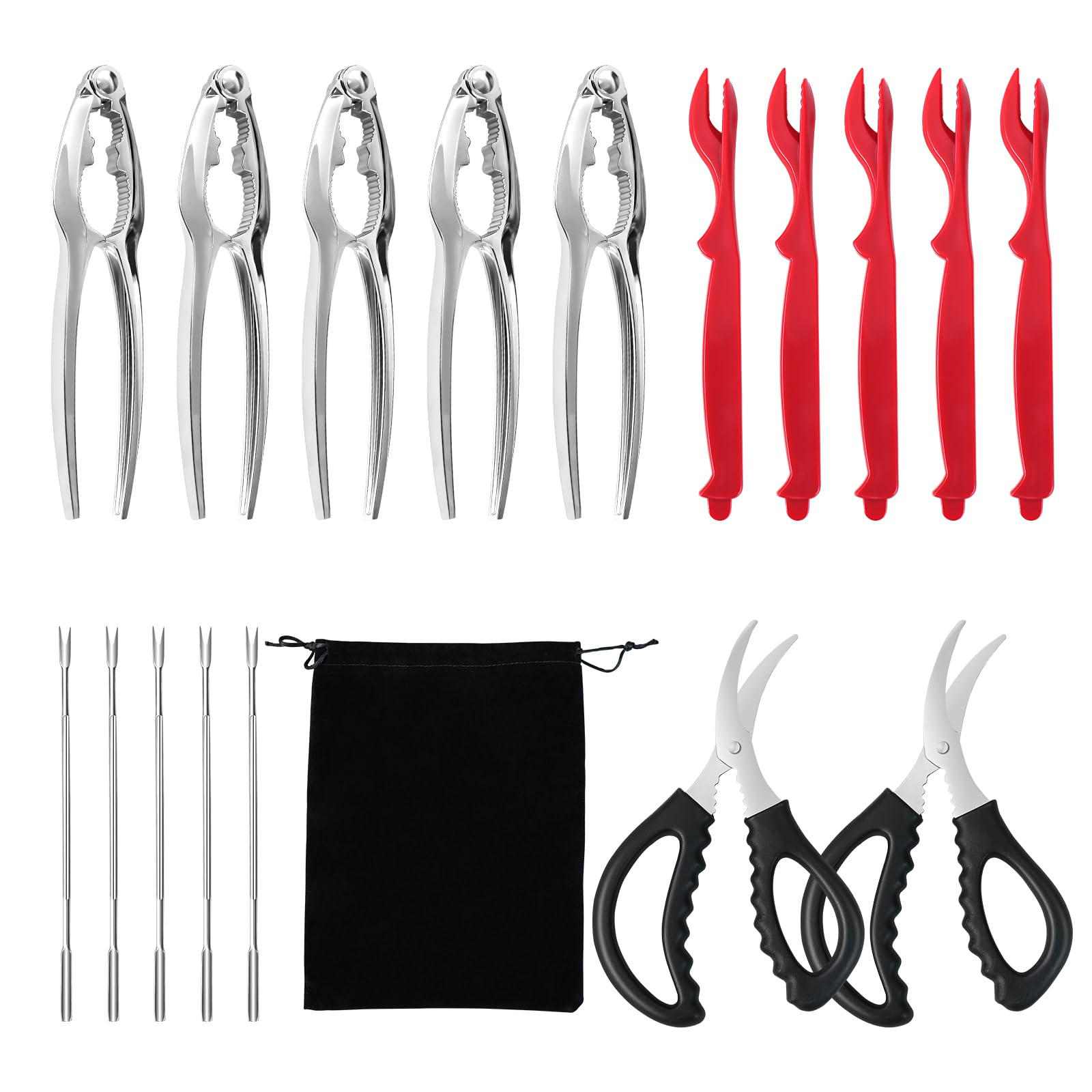 Photo 1 of *only 2 Crab Crackers* Crab Crackers and Tools,18-Pieces Seafood Tools Set Includes 2 Crab Crackers, 5 Lobster Shellers, 5 Crab Leg Forks/Picks and 2 Seafood Scissors & Storage Bag - Nut Cracker Set