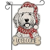 Christmas Dog Garden Flag Golden Doodle Cute Dog Welcome Garden Flags Double-Sided Flag for Seasonal Christmas Winter Farmhouse Yard Lawn Decoration Gifts 12x18 inches