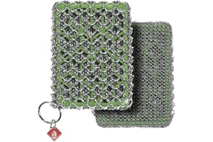 CM SCRUBBER Knapp Made Combo Chainmail Cast Iron Scrubber with Silicone Core - Heavy Duty Rings and Fine Chainmail Rings -Premium Cast Iron Cleaner Chainmail Scrubber -Perfect for Cast Iron Cookware,Skillet,Woks