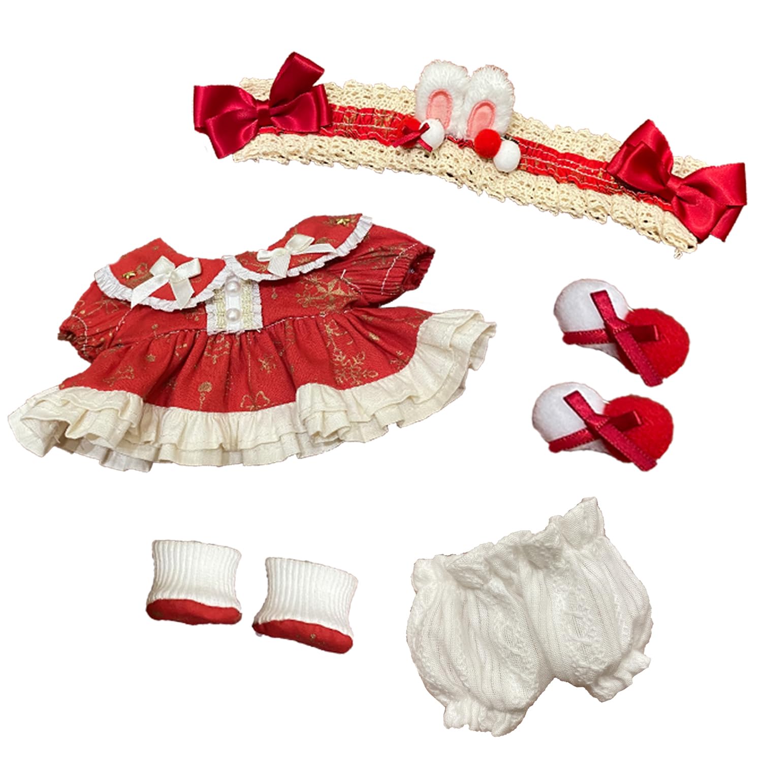 Photo 1 of **INCOMPLETE SET** S OUJCEN Plush Doll Clothing Anime Character Costumes Adorable 20cm Plush Doll Clothing Set Anime Plush Doll Suitable for Plush Toys Gift for Girl (for 8inches/20cm Doll) (Red Clothes)