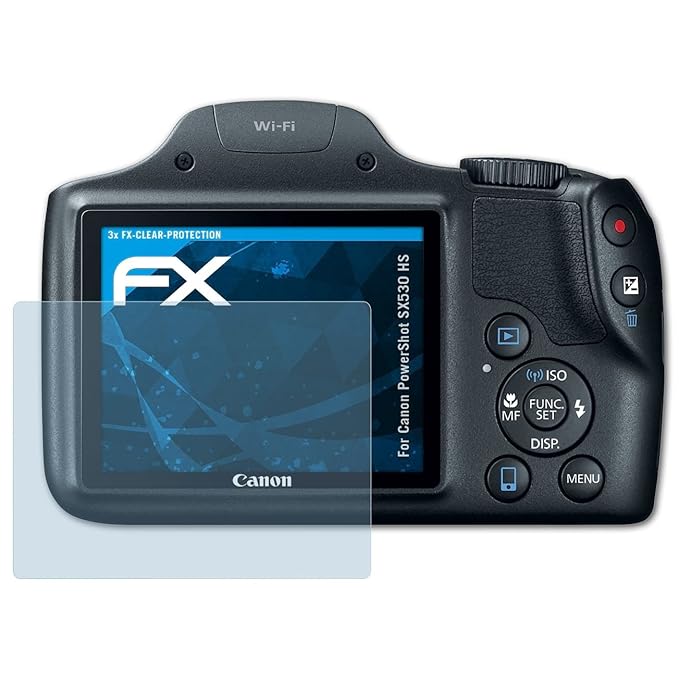 atFoliX Schutzfolie kompatibel mit Canon PowerShot SX530 HS Folie, ultraklare FX Displayschutzfolie (3X)