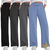 Sweetyweee 4 Pack Women's Fleece Lined Pants Wide Leg Winter Warm Sweatpants Lounge Baggy Thermal Sweats