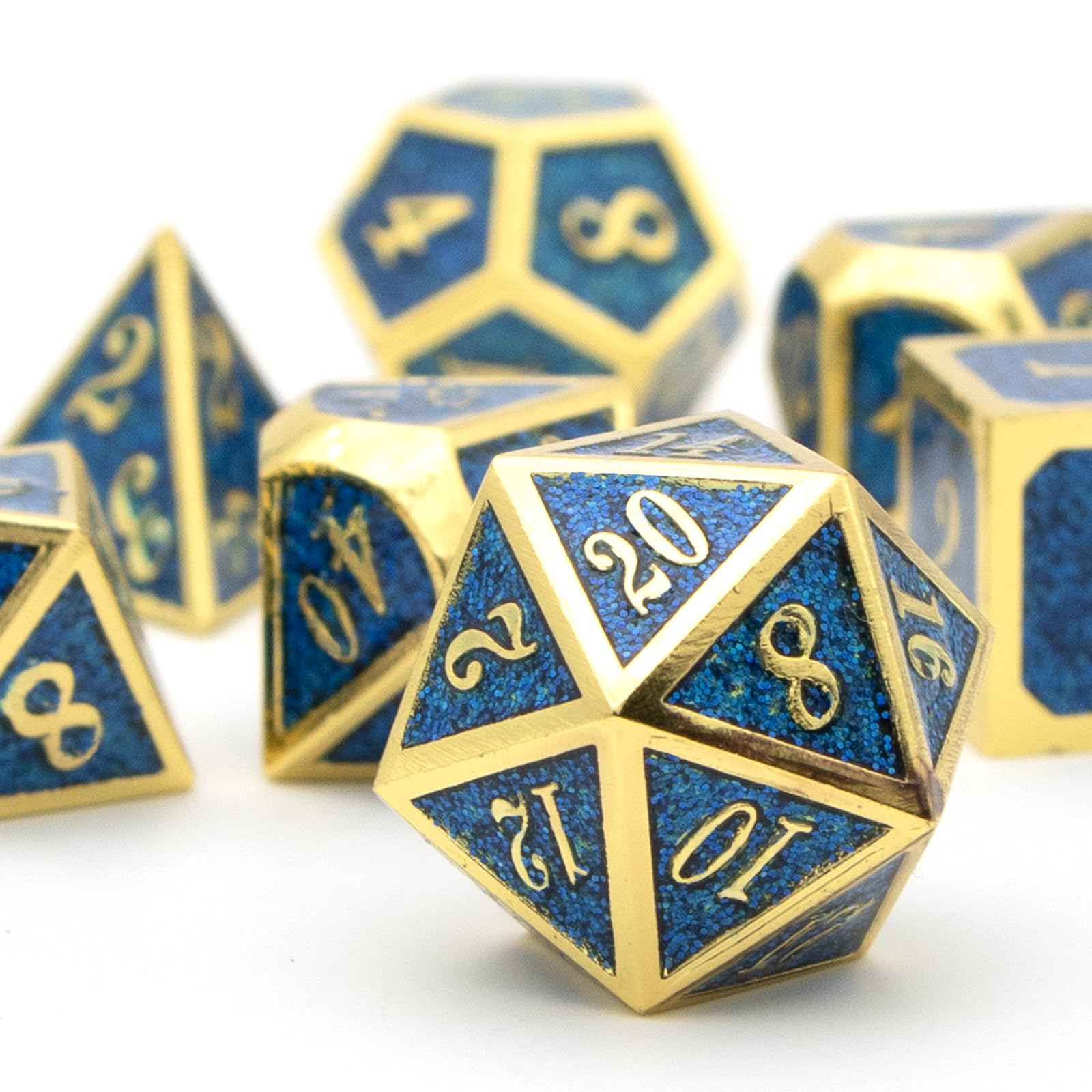 DND Dice Set, HNCCESG Dungeons and Dragons Dice for D&D Dice with D20 Metal Dice Set for D and D Dice or RPG Role Playing MTG Tabletop Board Games,Shadowrun Pathfinder(GlitterBlue-GoldNum)