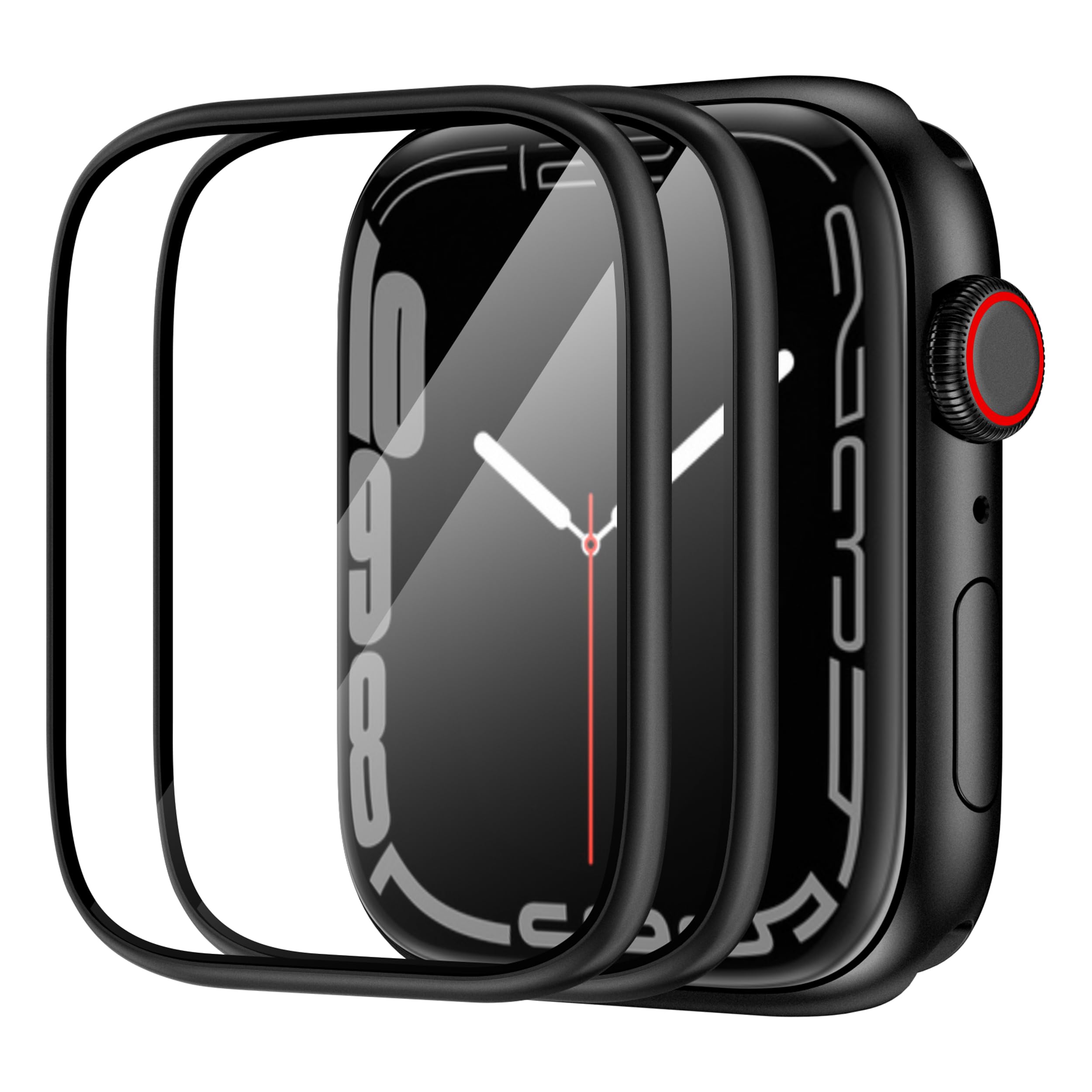 Photo 1 of SWUU 2 Pack Tempered Glass Screen Protector with Titanium Alloy Frame Compatible with Apple Watch Series 9 8 7 41mm Screen Protector, Waterproof HD Film for iWatch 9 8 7 41mm Black