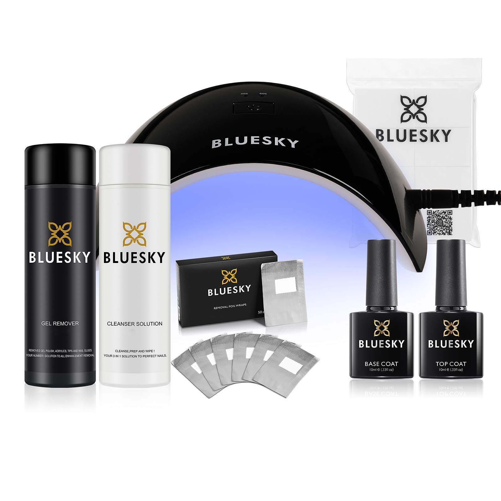 Bluesky Gel Nail Polish Starter Kit with Professional 24W Uv Led Lamp, Top& Base Coat Set 10Ml, Cleanser And Acetone Remover 100Ml, Lint Free Wipes X 100, Foil Wraps X 50