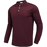 PINSPARK Long Sleeve Polo Shirts for Men Moisture Wicking Golf Shirts Quick Dry Work Hiking Casual Collared Shirt