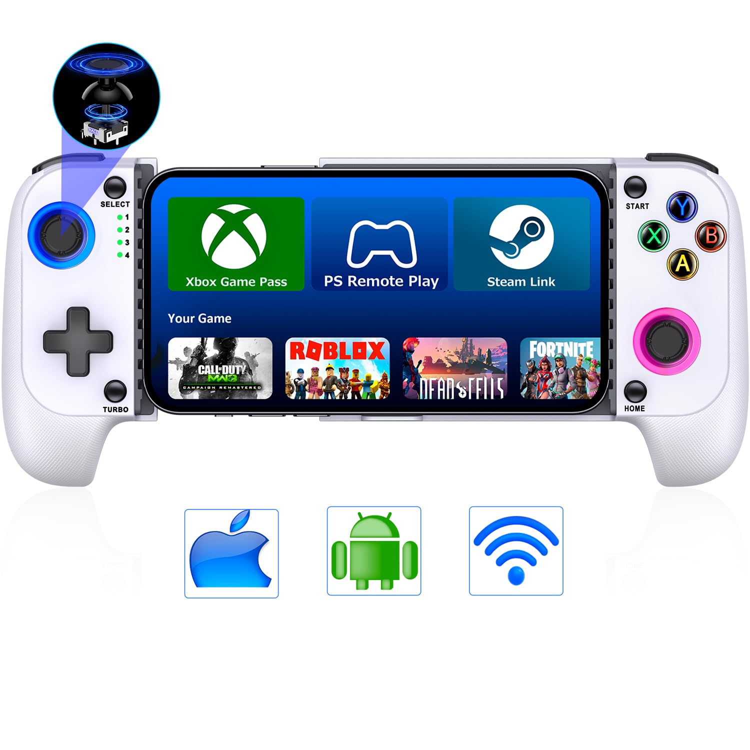 Photo 1 of for iPhone Game Controller – Compatible with iPhone 16/15 & Android, Mobile Gaming Controller with Hall Joysticks, Phone Case Support, Wireless Phone Controller for Xbox Game Pass, Steam Link & More, White