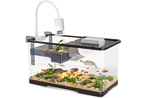TUHAOKING (Tank + Light + Filter + Filter Balls) Turtle Tank Kit, Turtle Tank Starter Kit,Bottom Drainage, Multi-Function Areas for Turtles, Crabs,Fishes, Amphibians,Reptiles. (21.65 × 12.28 × 12.28 Inch)