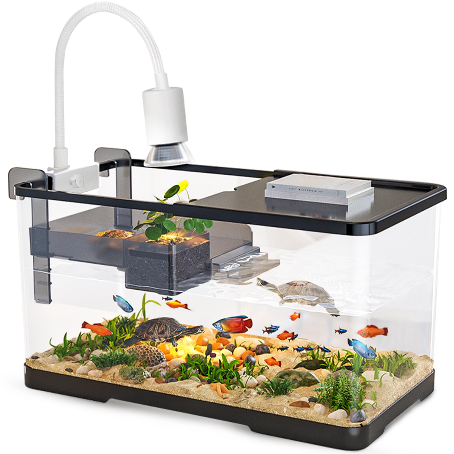 Photo 1 of (Tank + Light + Filter + Filter Balls) Turtle Tank Kit, Turtle Tank Starter Kit,Bottom Drainage, Multi-Function Areas for Turtles, Crabs,Fishes, Amphibians,Reptiles. (15.75 x 8.64 x 8.64 Inch)