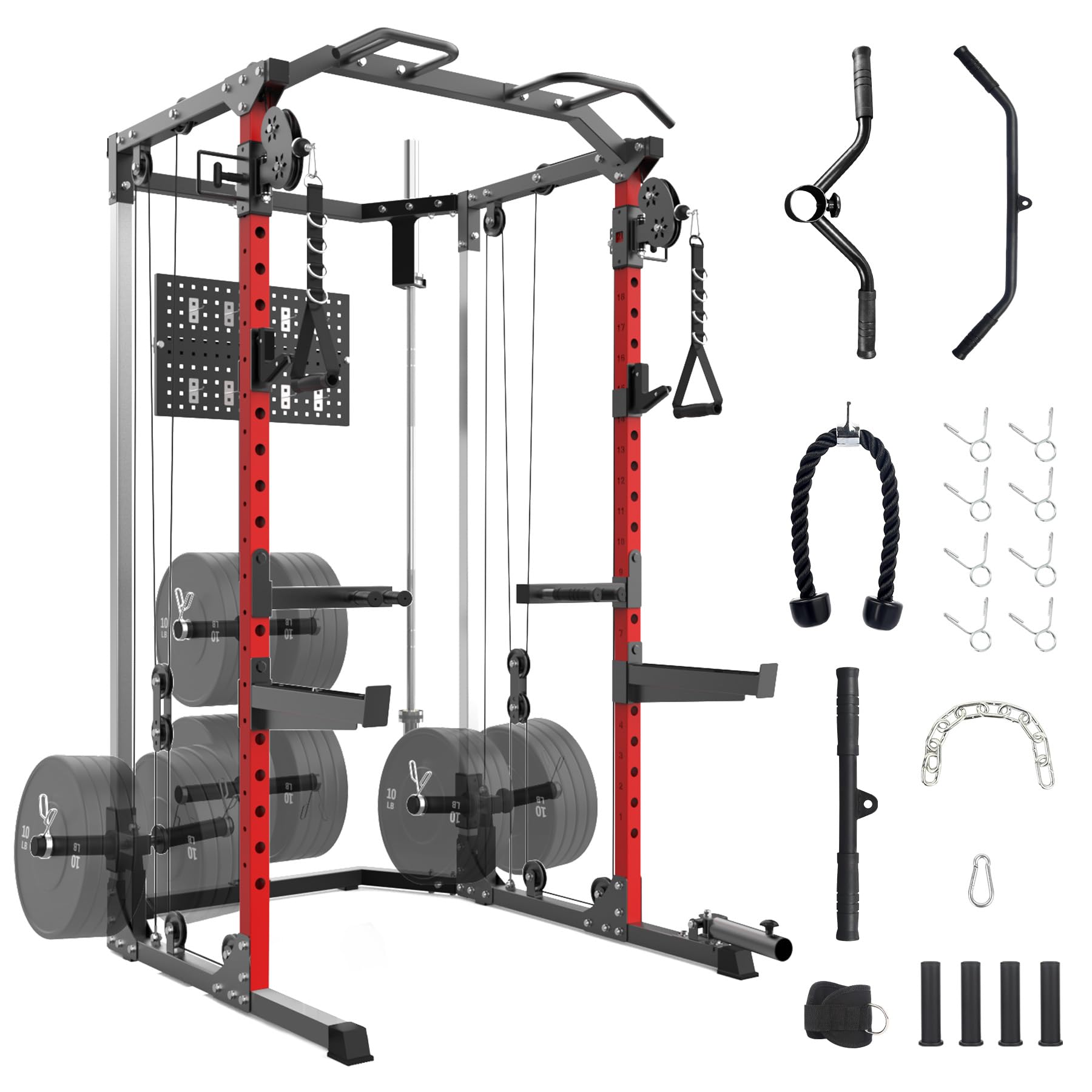 Photo 1 of *** BOX ONE ONLY *** Power Cage, Multi-Function Squat Rack with Dual Independent Pulley System, 2000 LB Capacity Workout Cage with Adjustable Cable Crossover System and Training Attachment for Home Gym