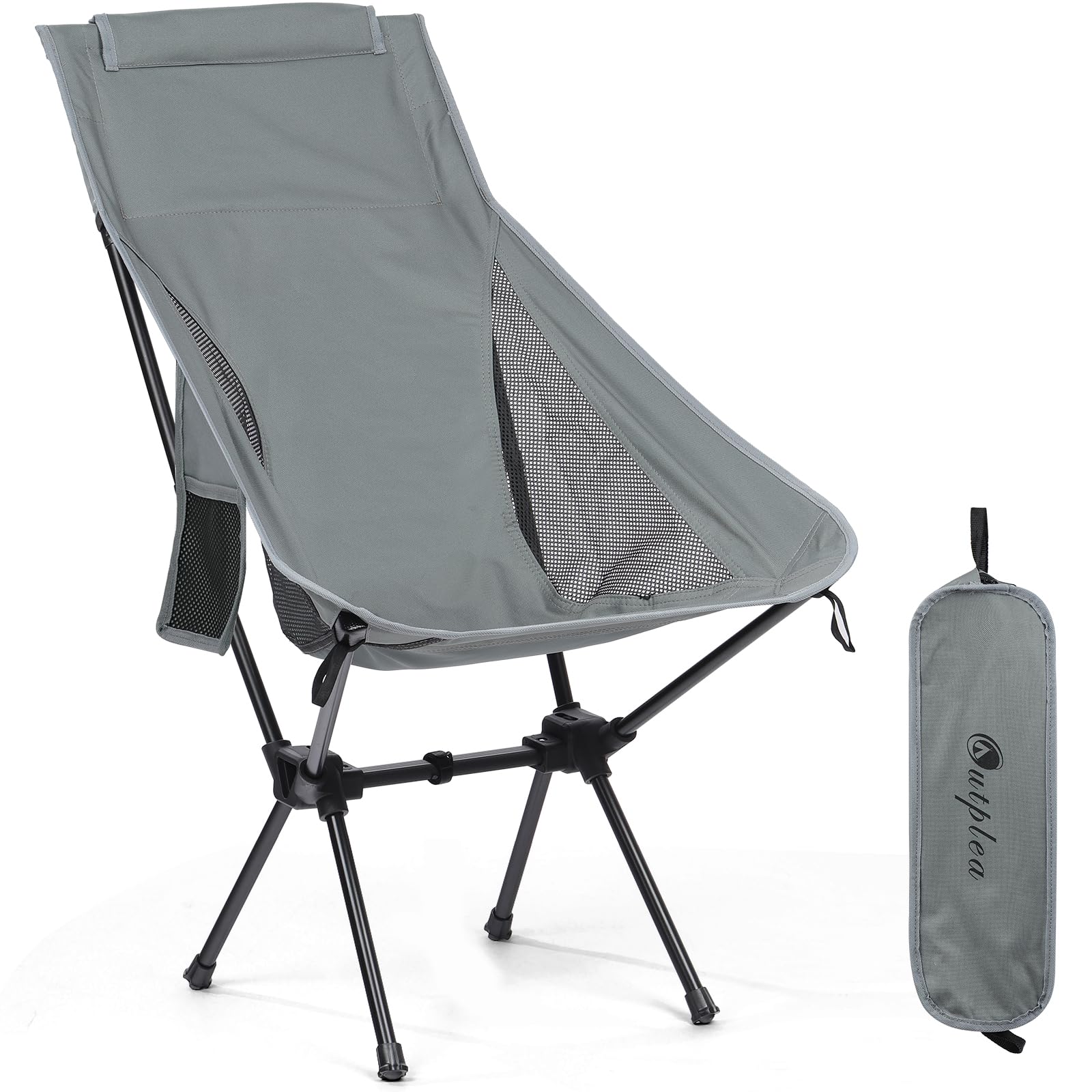 Outplea High Back Lightweight Compact Camping Chair for Adults, Outdoor Folding Chair Backpacking for Beach Fishing, Grey