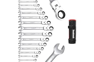 14-Piece Metric Ratcheting Flex-Head Wrench Set 8-19mm – 72-Tooth Cr-v Alloy, Combination Spanners with Storage Bag, Perfect 