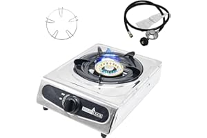 RegiisCook Single Burner Propane Gas Cooktop,Camping Portable LPG Gas Stove, Auto Ignition Stainless Steel Countertop with regulator and burner grate