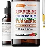SIRUNES Berberine Drops – Berberine with Ceylon Cinnamon Drops, Liquid Herbal Supplement with Turmeric, Bitter Melon & Chromium, Alcohol-Free, 4 fl oz
