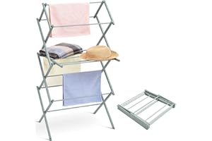 HUMEW TOOLF Clothes Drying Rack, Foldable Laundry Drying Rack, 3-Tier Collapsible Clothing Dryer, Mteal Towel Rack for Air Drying Clothing, Bed Linen, Clothing, Socks, Scarves, Green