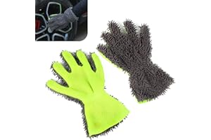 Diamall 2 PCS Car Wash Mitts, 11.8" x 8.5" Scratch-Free Chenille 5-Finger Microfiber Wash Mitts, Double-Sided Coral Velvet Ca