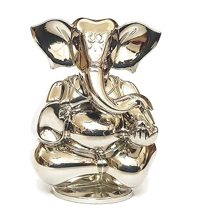 Mitrade Swinging Head Ashirwad Ganesha Nickle Plated for Car Dashboard ( Platinum Colour)