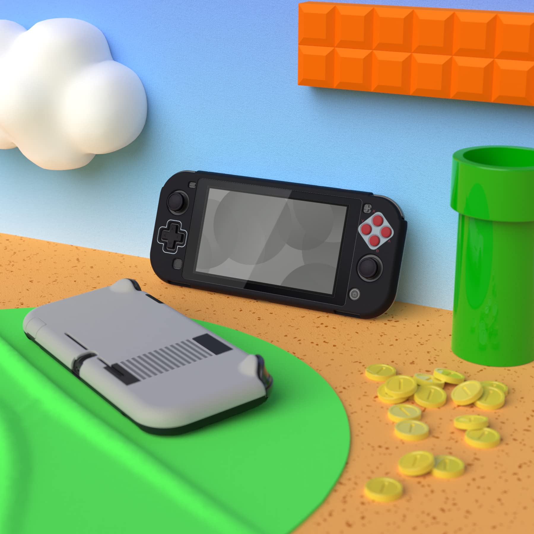 eXtremeRate PlayVital Classics NES Style Protective Grip Case for Nintendo Switch Lite, Hard Cover Protector for Nintendo Switch Lite - Screen Protector & Thumb Grips & Buttons Caps Stickers Included